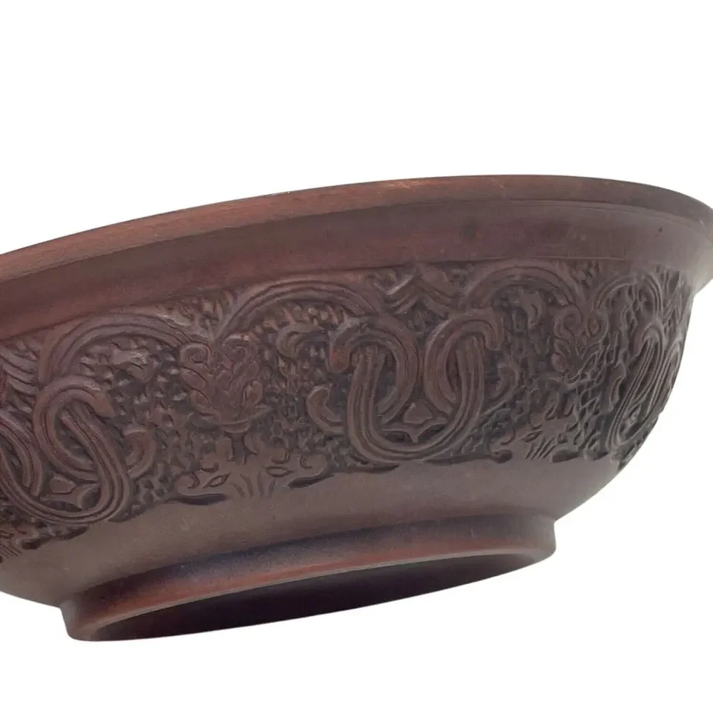 Chinese Clay Bowl‎ Ornate Asian Inspired Intricate Design Oriental Decor Vintage